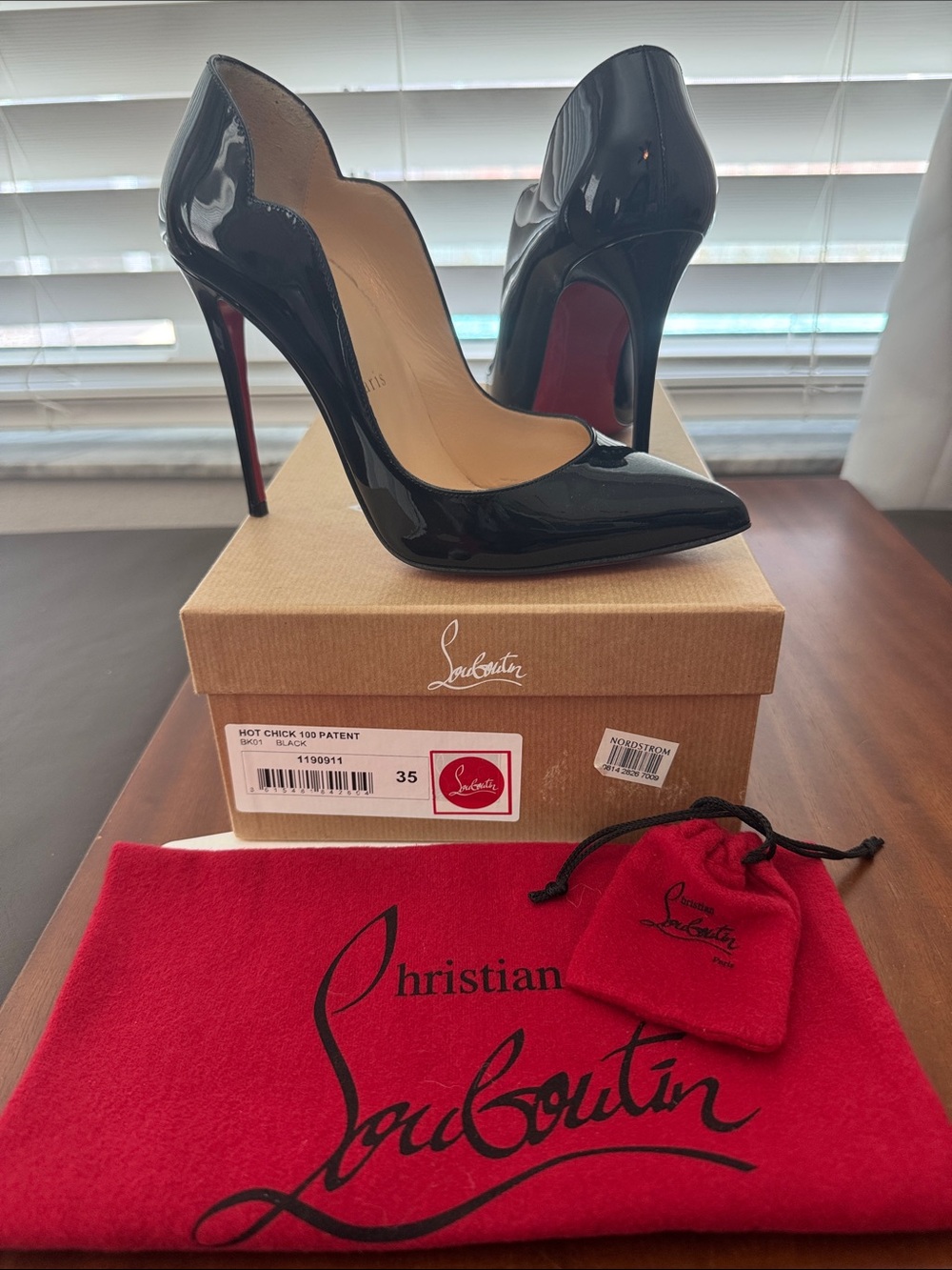 Christian Louboutin Hot Chick 100 Black Patent Pointed-Toe Stiletto Pumps